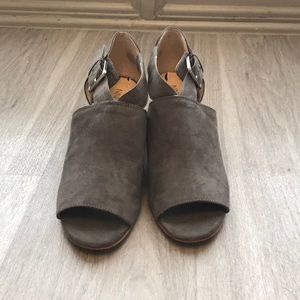 Grey/taupe suede block heels